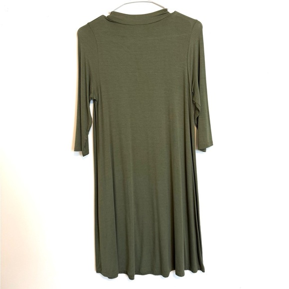 2/$30 Beware! - Olive Green 3/4 Sleeve Swing Dress Crew Neck Size Medium - Picture 6 of 6